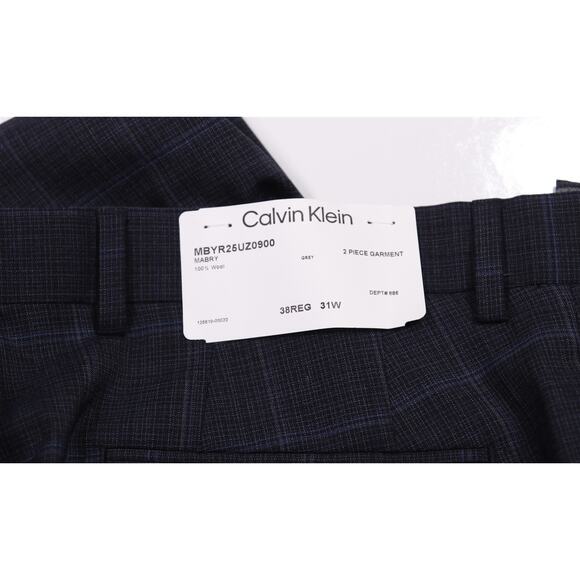 Calvin Klein Gray Blue Windowpane Plaid Flat Front Wool Dress Pants 32 New! - Picture 6 of 6